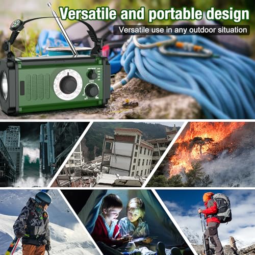 37000mWh Hand Crank Solar NOAA AM FM Weather Radio with Flashlight Reading Lamp SOS Alarm Compass Power Bank E87791