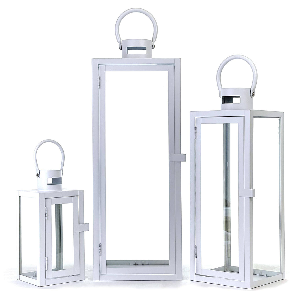 3-Pc Set Jumbo Indoor/Outdoor Candle Lantern Set with Tempered Glass O100