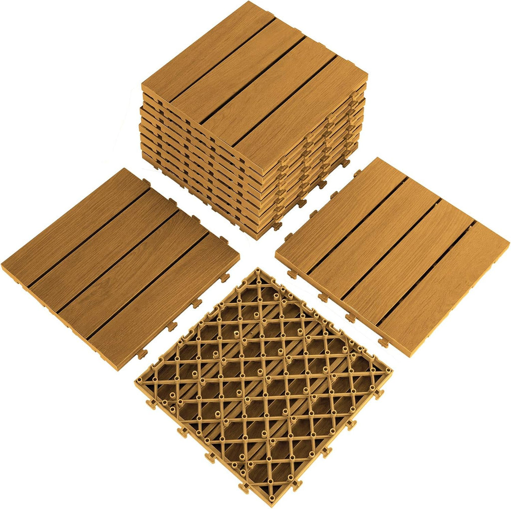 9PCS Aluminum Interlocking Deck Patio Tiles, 12” x 12” Wood Acacia B433