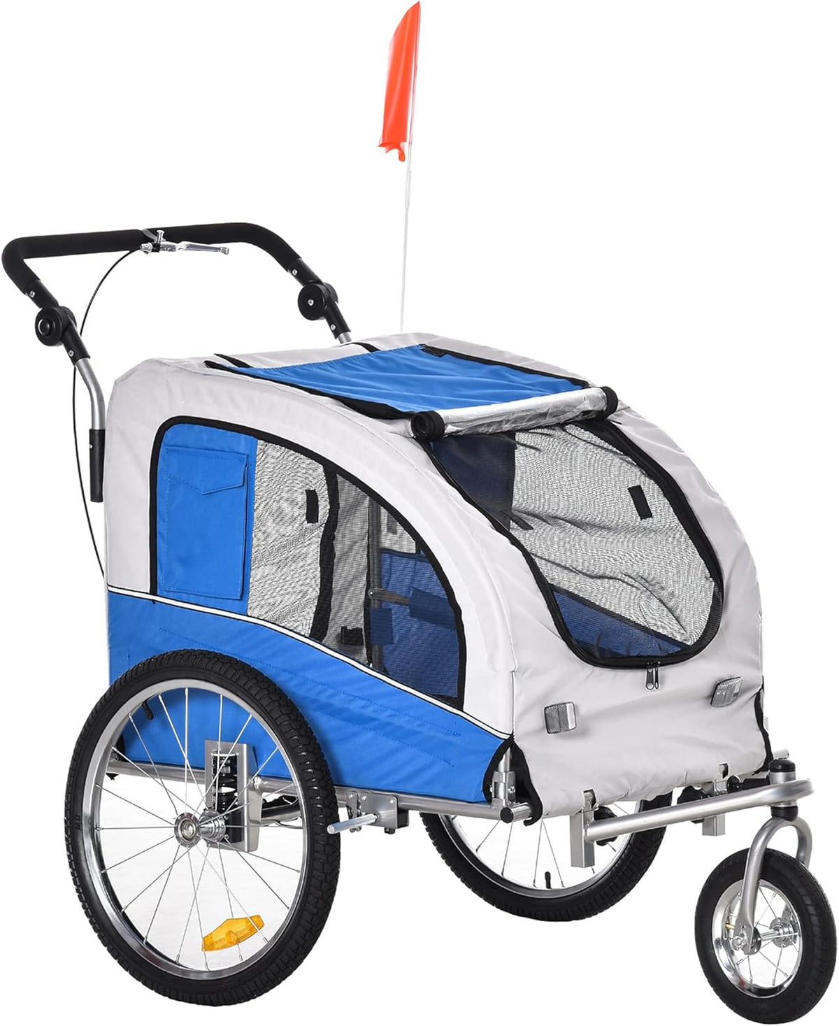 Blue 2-in-1 Dog Bike Trailer Pet Stroller with Canopy Y1211