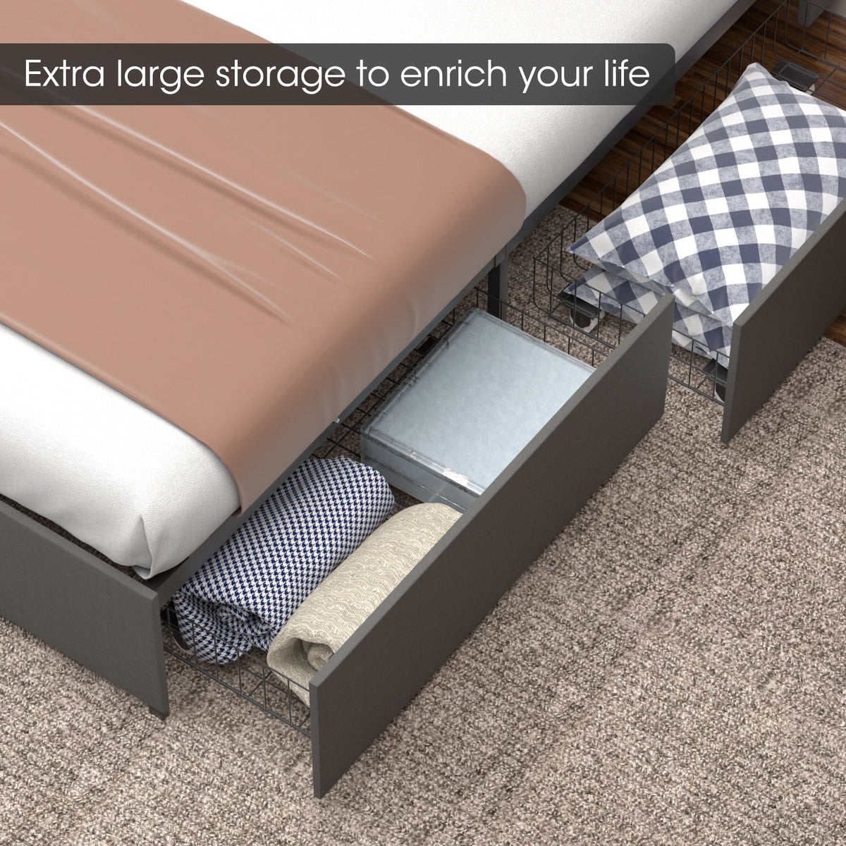 Queen Size Upholstered Platform Bed Frame with 4 Storage Drawers G7642