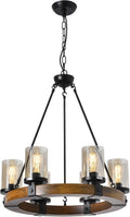 8-Lights Wooden Pendant Lighting with Glass Shading E18896