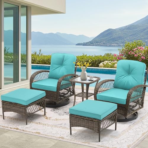 3 Pieces Wicker Patio Bistro Set with Rocking Chair and Glass Coffee Table J272062