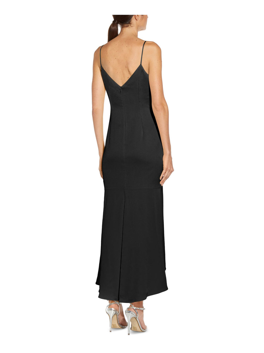 Black Cut Out Tie V-back Zippered Sleeveless Sweetheart Neckline Midi Hi-Lo Dress S4917