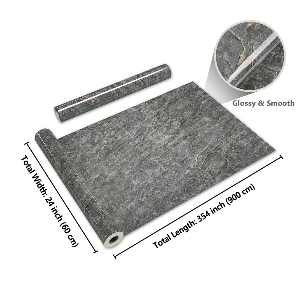 24"x354" Grey Marble Peel and Stick Wallpaper F931