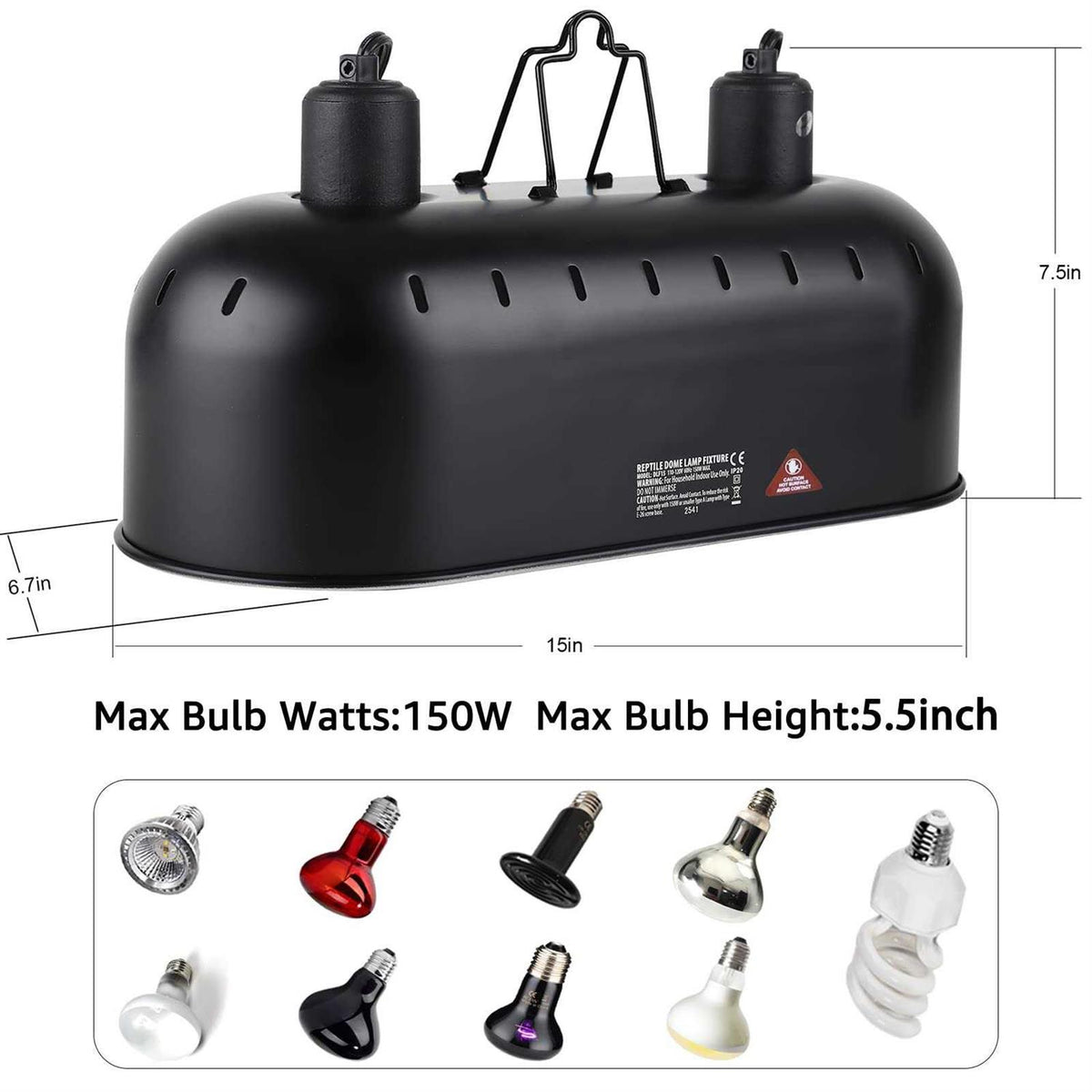 15inch Dual Reptile Light Fixture Max 150W L9416