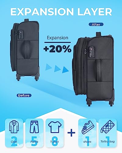 Black Expandable 20 inch Carry on Luggage with Spinner Wheels S10058