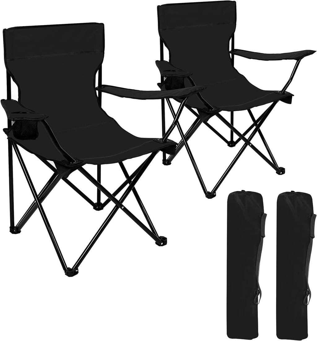 2Packs Folding Camping Chairs with Strap Bag Black B29919