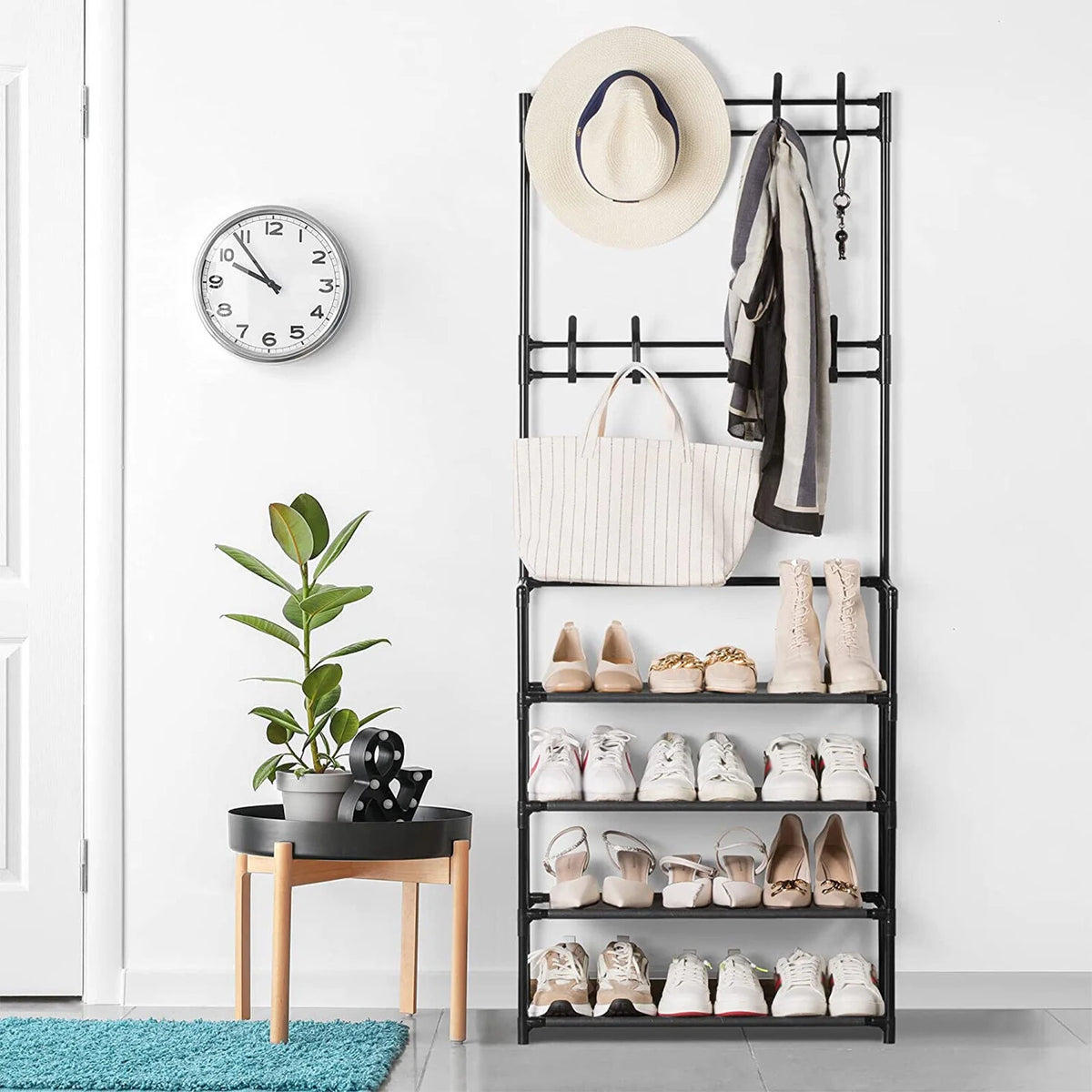 Coat Rack Stand with 5 Shelves Storage Black A1718