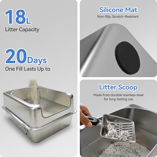 Stainless Steel Enclosed Litter Box with Metal Lid and Scoop E480955