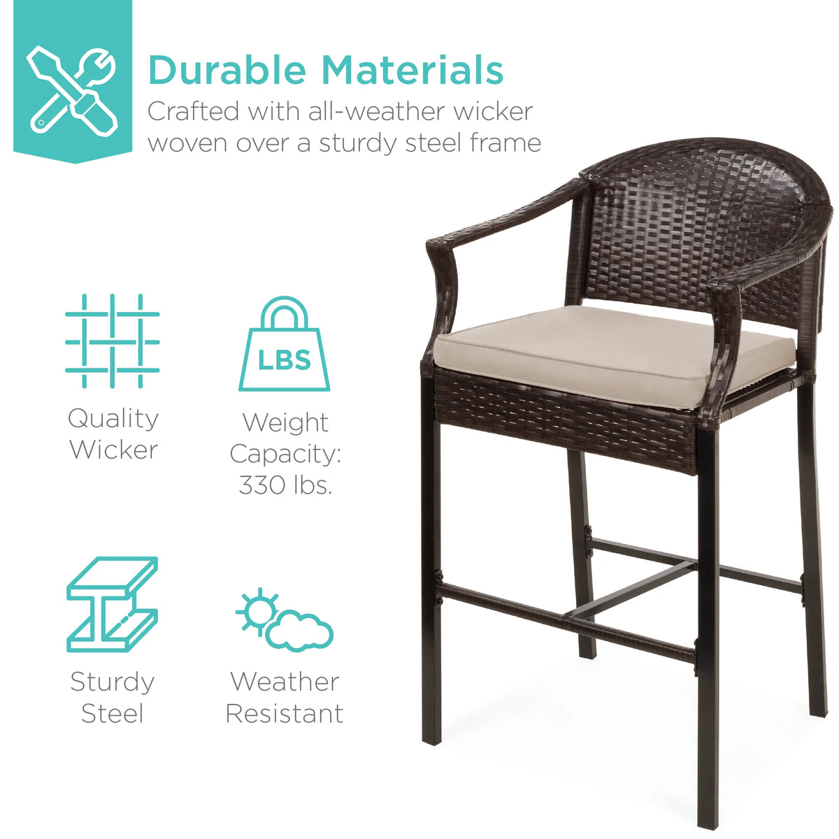 3-Piece Outdoor Wicker Patio Bar Table Bistro Set with Barstools N507