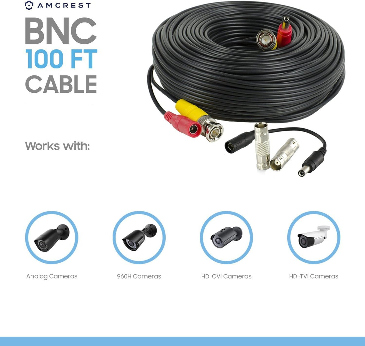 100 Feet Pre-Made Siamese BNC CCTV Security Camera Cable with Two Female Connectors P2928