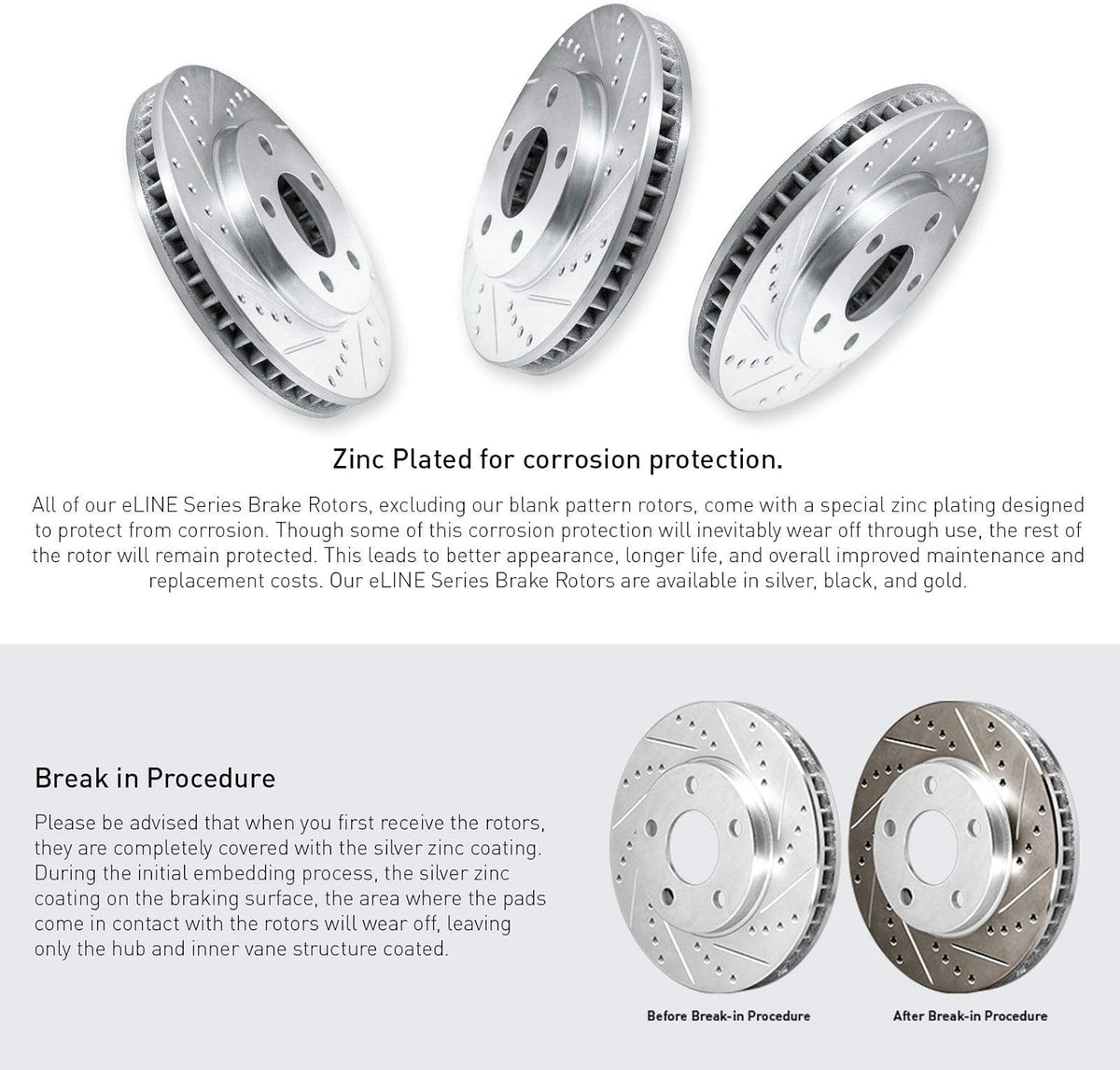 Front Rear Brake Rotors Drilled and Slotted Silver with Semi Metallic Brake Pads T7347