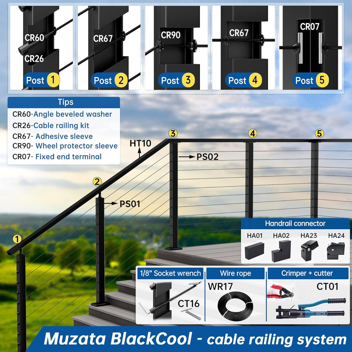 Black Invisible Cable Railing Kit 1/8 T316 Stainless Steel S761