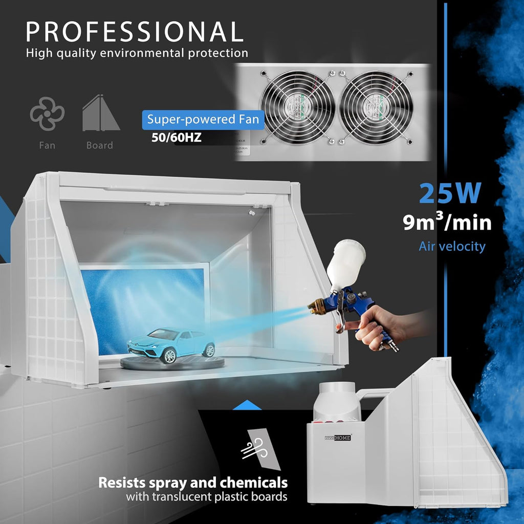 Gray Portable Airbrush Paint Spray Booth Kit with LED Lights Turn Table and Filter Hose O6767