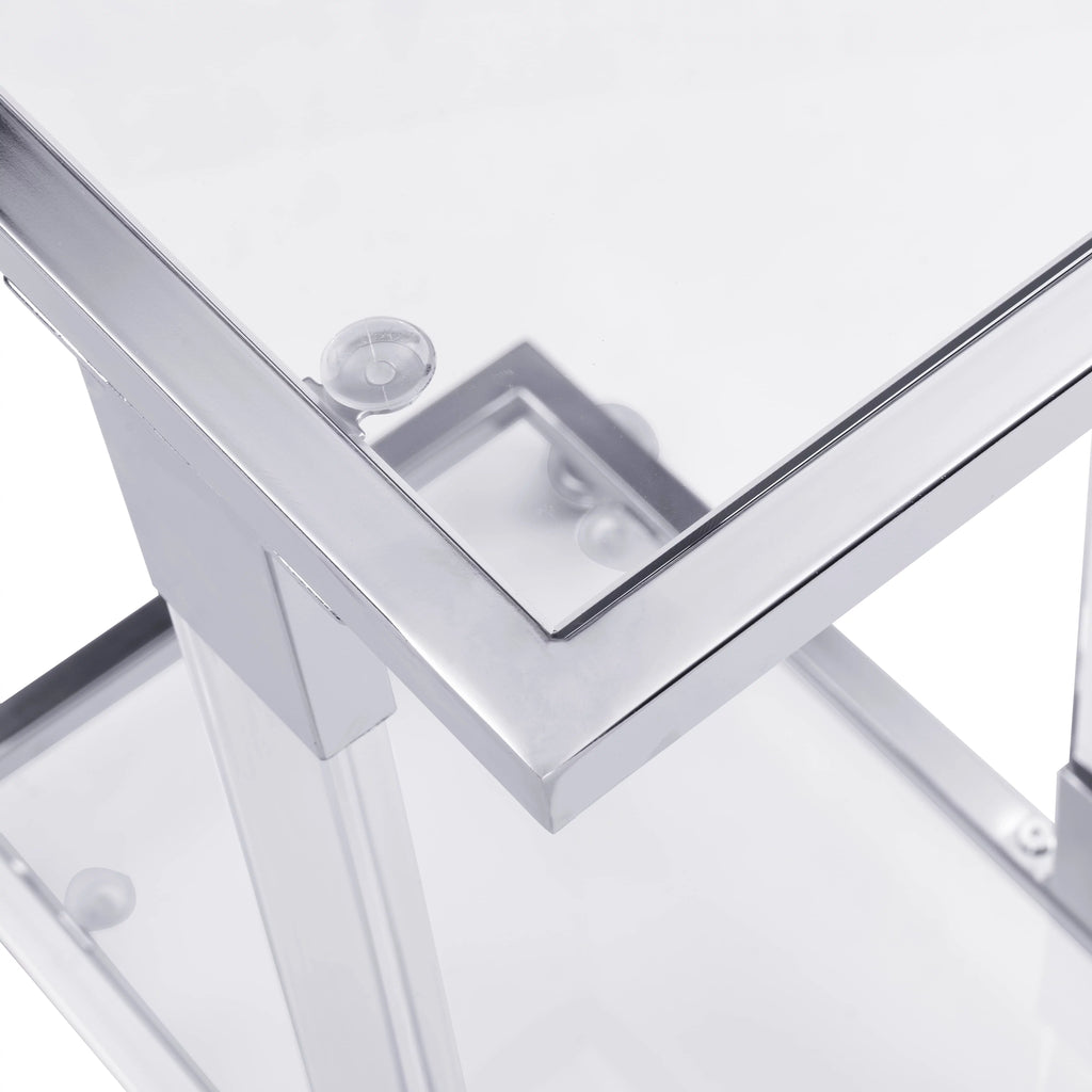 Chrome Glass C Shape Square Side Table with Metal Base Z424