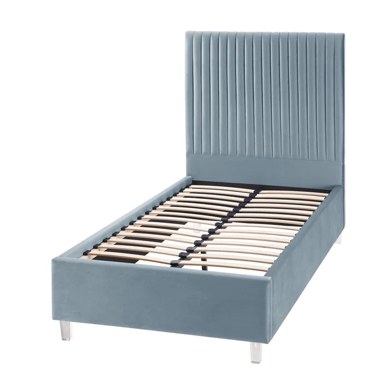 Velvet Full Platform Bed Slate Blue W400593
