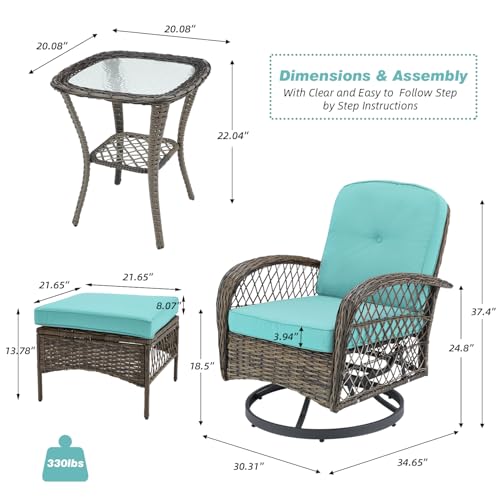 3 Pieces Wicker Patio Bistro Set with Rocking Chair and Glass Coffee Table J272062