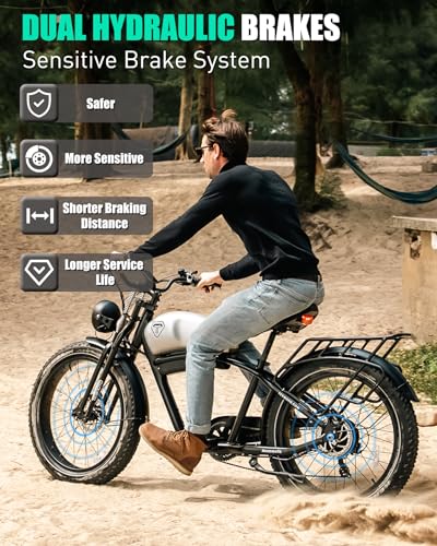 Electric Motorcycle 1500W Motor 52V 20AH 34MPH 75Mils Retro Style Moped Ebike 26"x4.0" Fat Tire Dual Hydraulic Full Suspension U62601