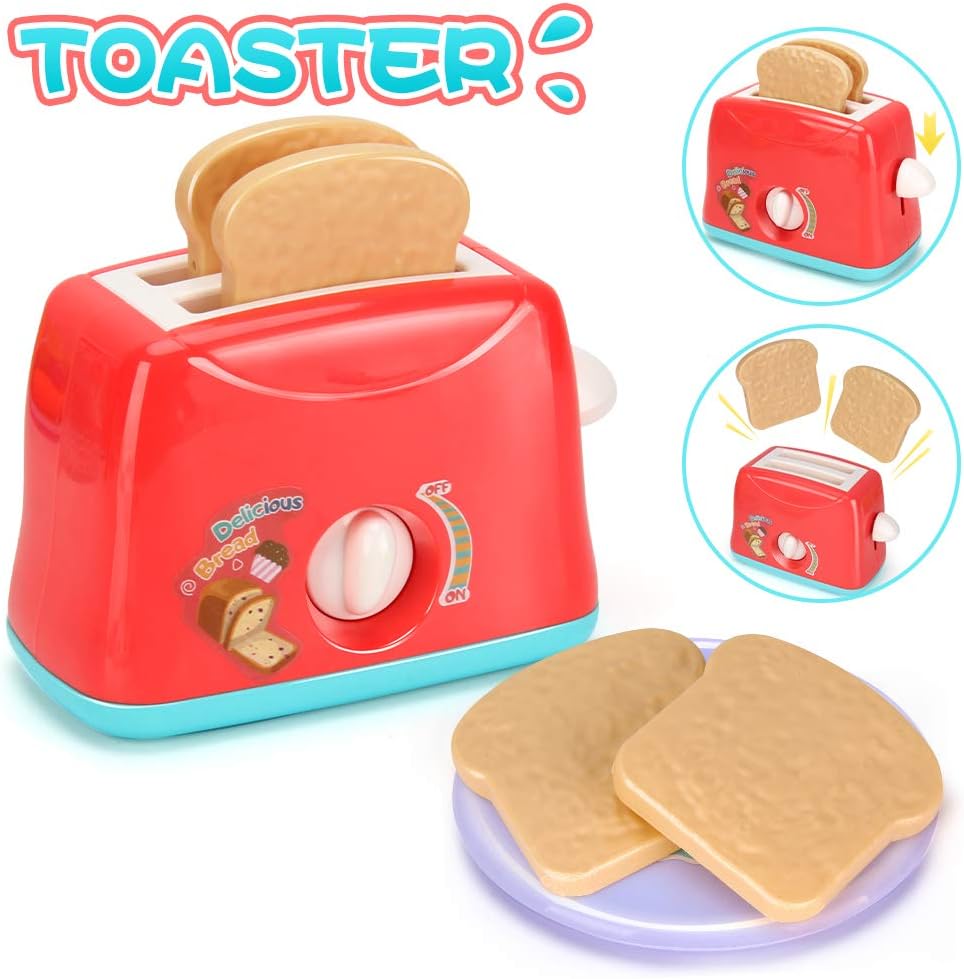Kids Assorted Kitchen Appliance Toys, Pretend Kitchen Toy Set Includes Coffee Maker, Blender and Toaster, Cutting Play Food and Kitchen Utensils Accessories K660
