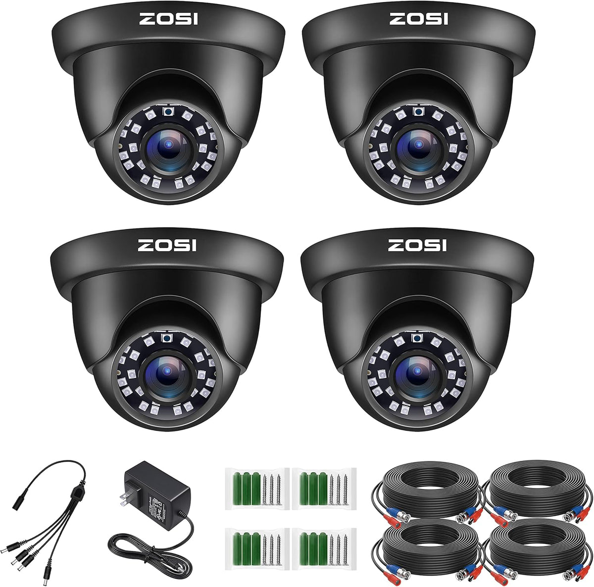 4 Pack 2MP 1080p HD-TVI Black Dome Security Camera with 80ft Night Vision T482