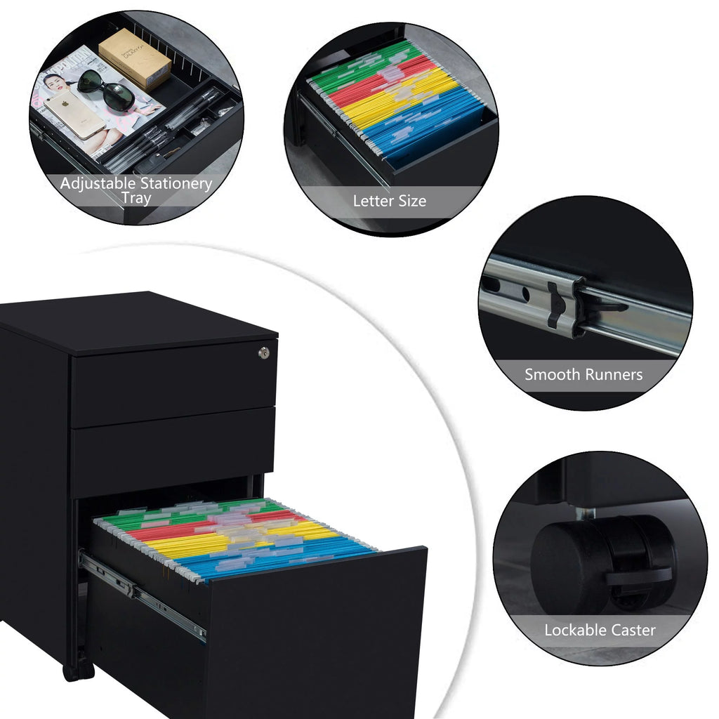 3 Drawer Black Mobile File Cabinet A583