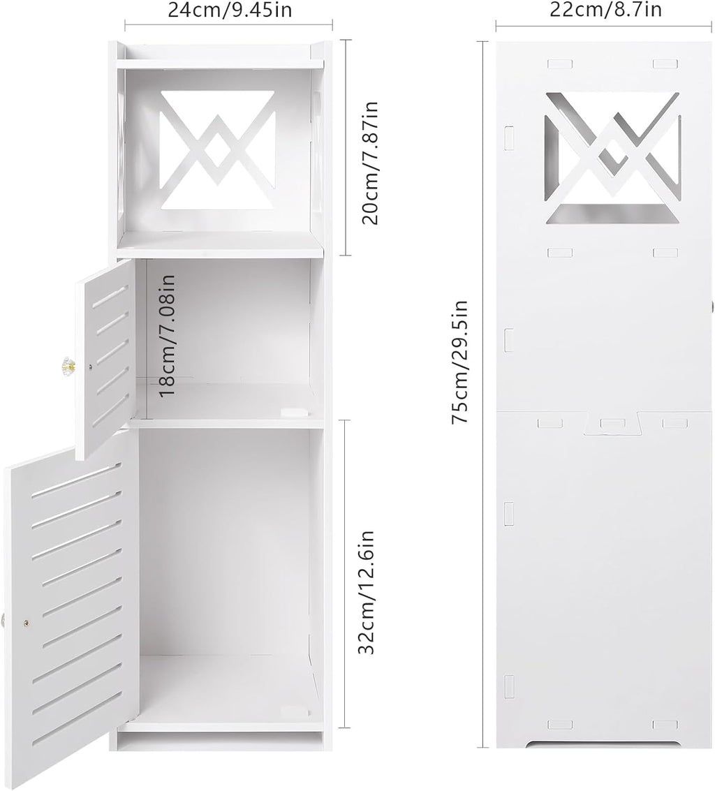 Slim Bathroom Storage Cabinet with Double Door and 3 Tier Shelf B4259