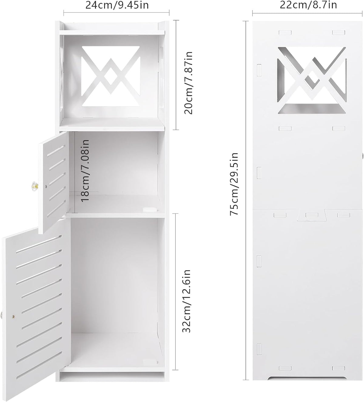 Slim Bathroom Storage Cabinet with Double Door and 3 Tier Shelf B4259
