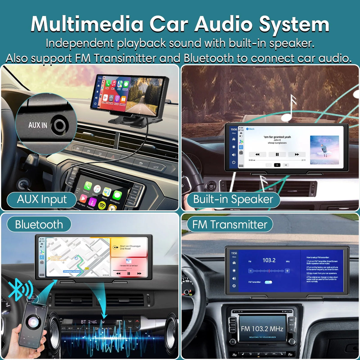9.3 Portable Car Stereo with 2.5K Dash Cam and Backup Camera F10916