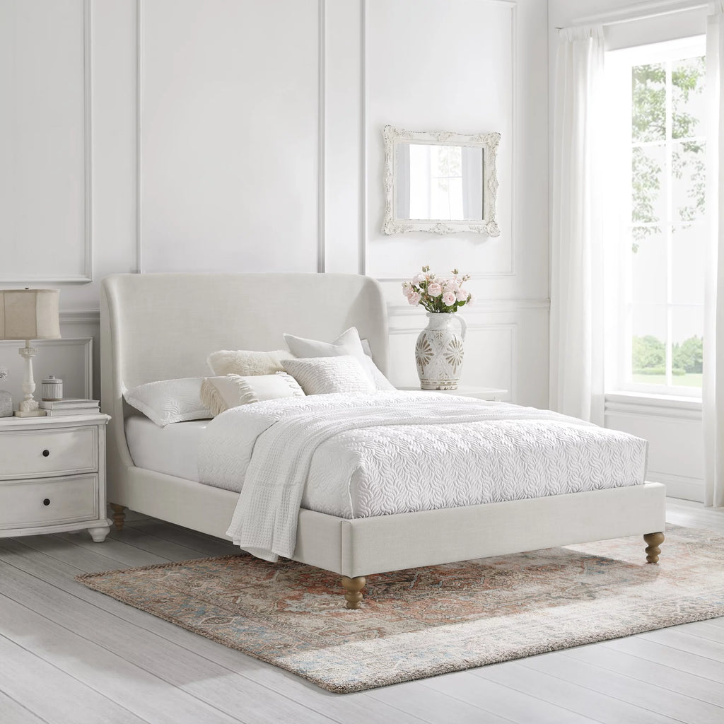 Cream White Tufted Linen Twin Size Bed Frame K191309