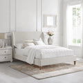 Cream White Tufted Linen Twin Size Bed Frame K191309