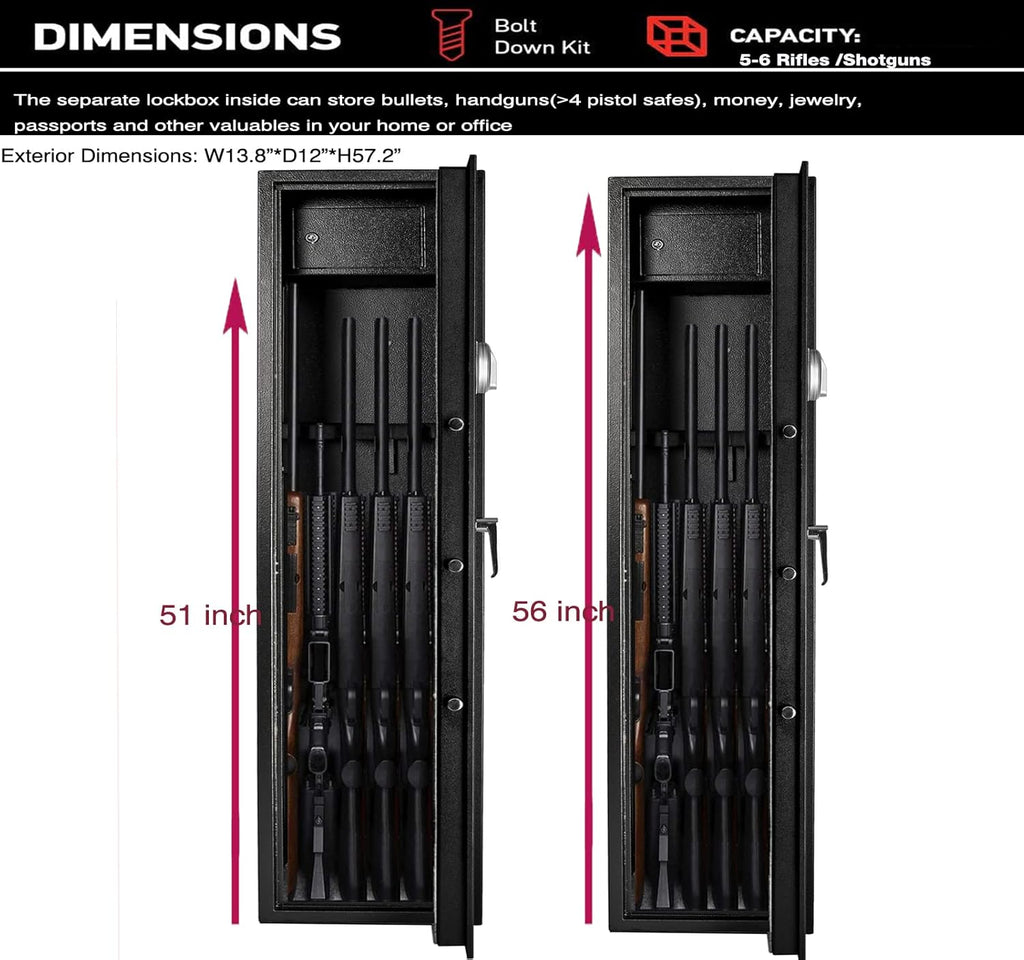 Large Rifle Safe Gun Cabinet with Pistol Lockbox A816