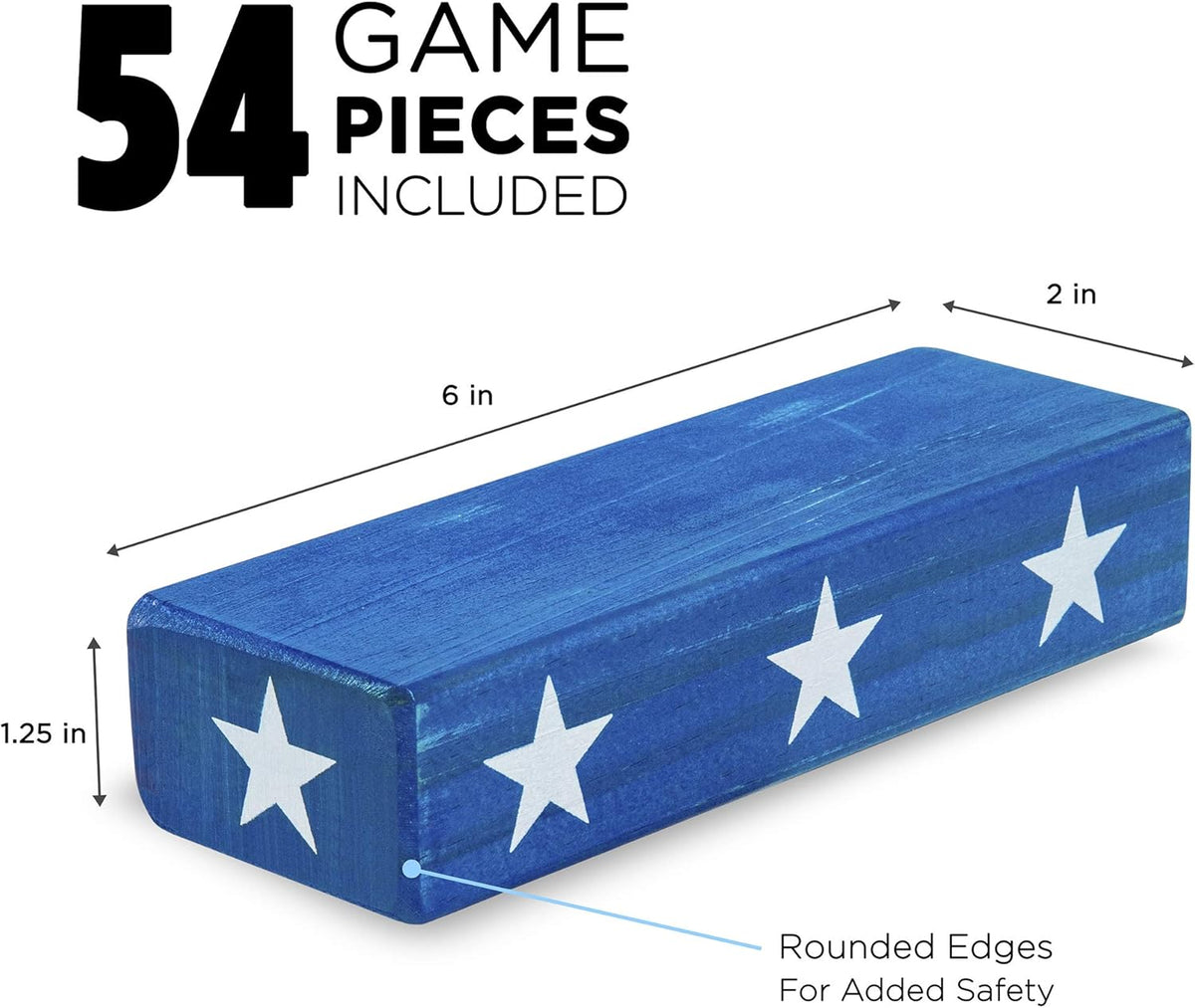 Large American Flag Tumbling Tower 54pc Wooden Toppling Blocks Stacking Yard Game with Storage Carry Bag G971