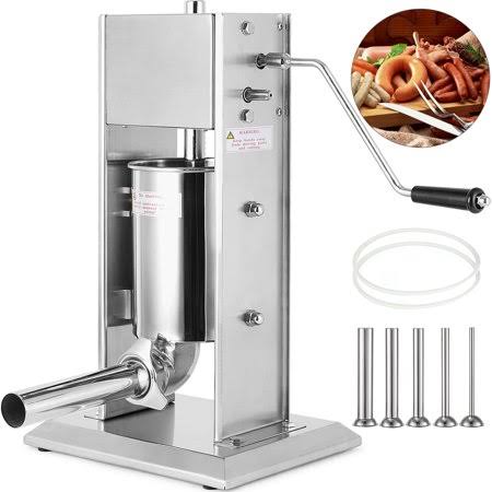 3L Capacity Two Speed Vertical Stainless Steel Manual Sausage Stuffer with 5 Stuffing Nozzles I36860