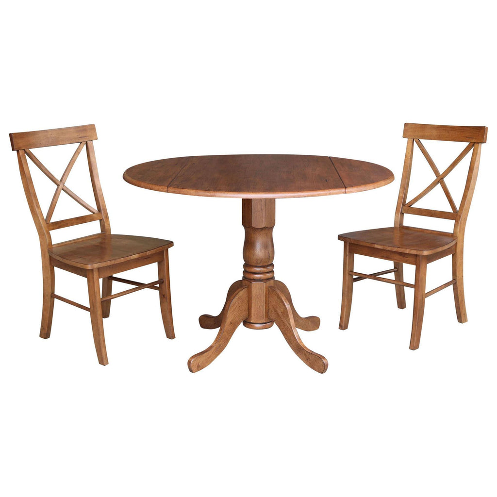 Dual Drop Leaf Table with 2 X-Back Chairs Set Distressed Oak - 3 Piece R51579