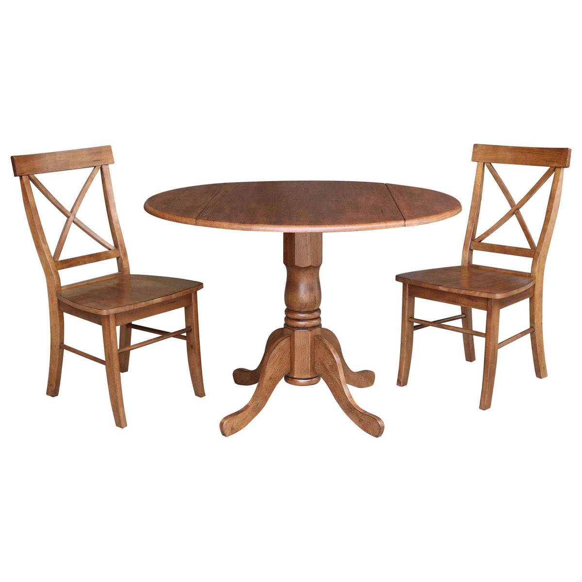 Dual Drop Leaf Table with 2 X-Back Chairs Set Distressed Oak - 3 Piece R51579