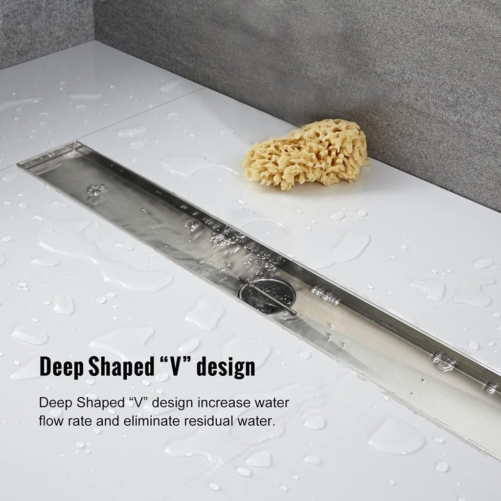 Brushed 304 Stainless Steel 12 inch Linear Shower Drain with Removable Grid Panel E741686