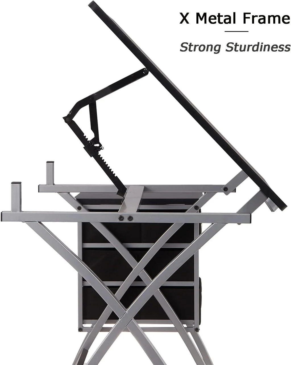 Adjustable Drafting Table with Stool and Storage Drawers, Black U1712