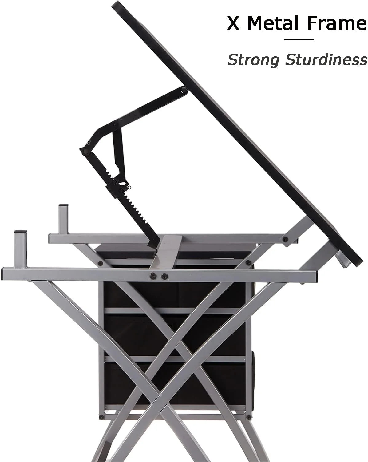 Adjustable Drafting Table with Stool and Storage Drawers, Black U1712