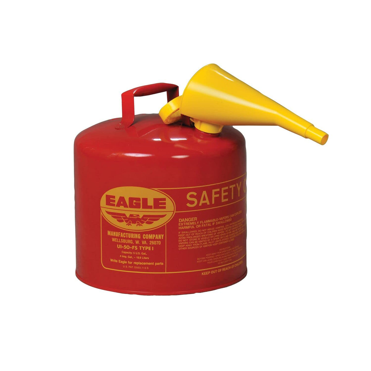 Red Galvanized Steel Type I Gasoline Safety Can with Funnel, 5 gallon Capacity, Pack of 2 L431
