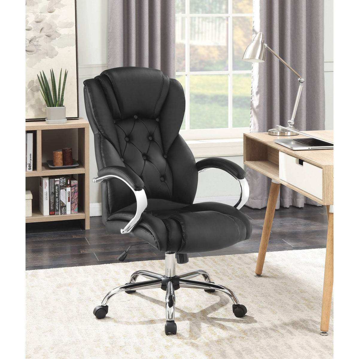 Black Upholstered Office Chair with Casters K2803