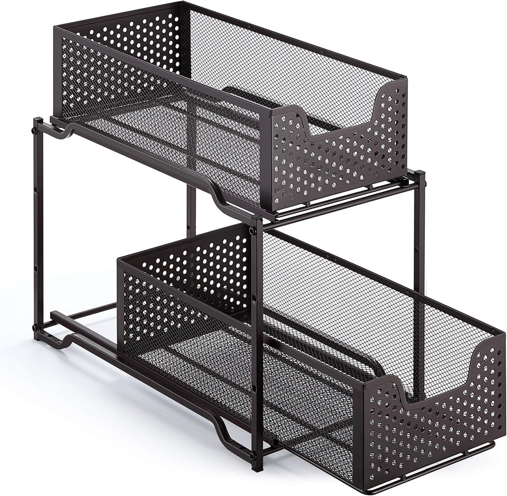 Bronze Stackable 2-Tier Under Sink Cabinet Organizer with Sliding Storage Drawer F86132