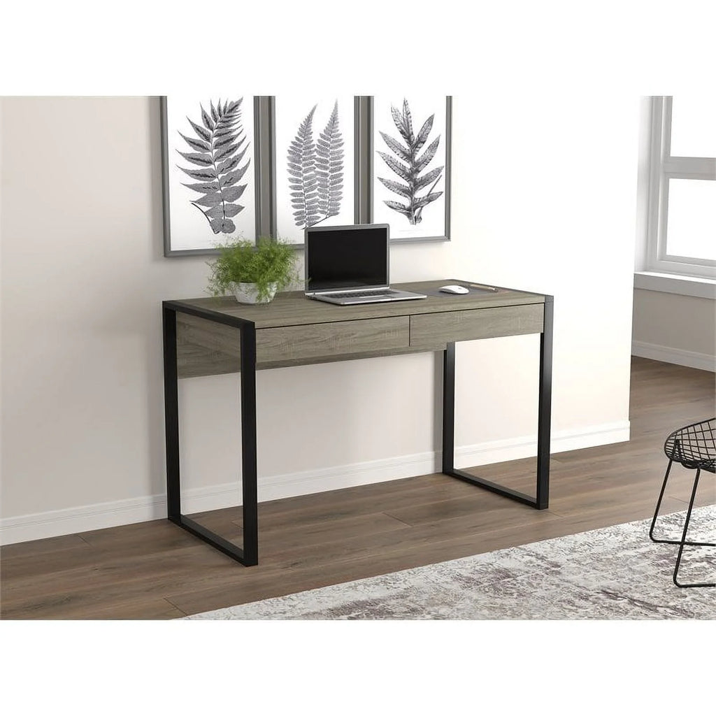 47"L 2-Drawers Black Metal Computer Desk Z64430