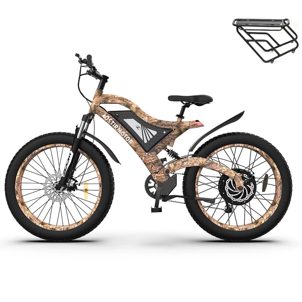 26 1500W Fat Tire Electric Bike 48V 15AH Removable Lithium Battery Full Suspension Mountain Bicycle C508381
