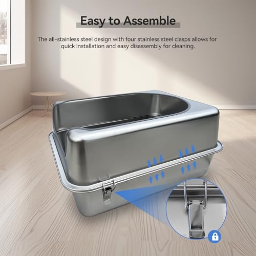Stainless Steel Enclosed Litter Box with Metal Lid and Scoop E480955