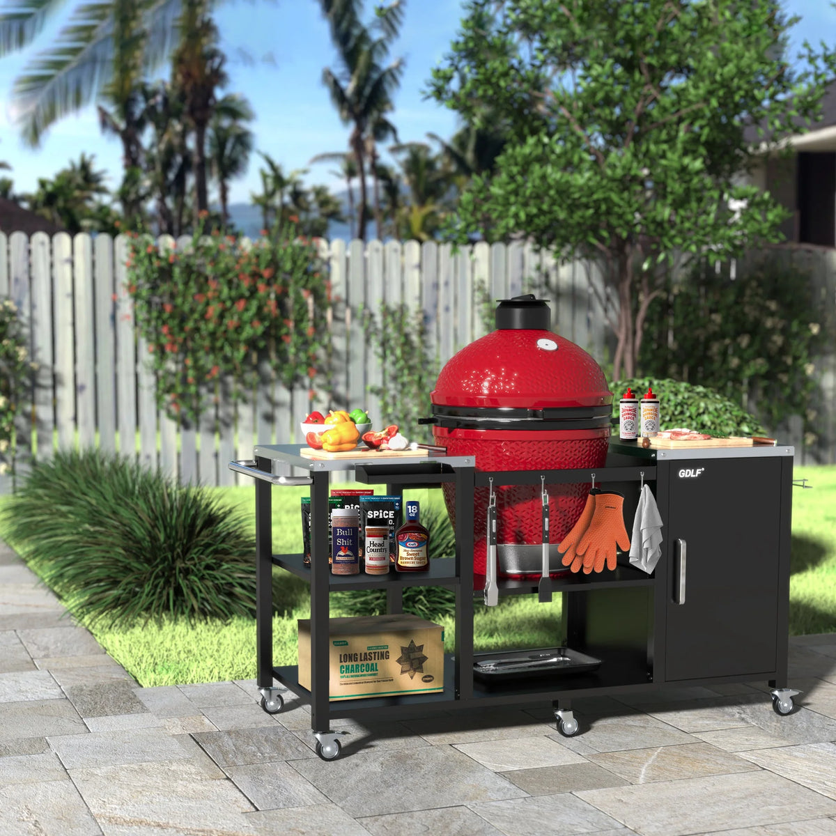 Heavy Duty Metal Grill Table with Storage Z402