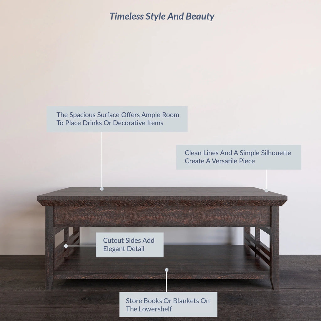 Espresso Wood Coffee Table with Storage Shelf W587
