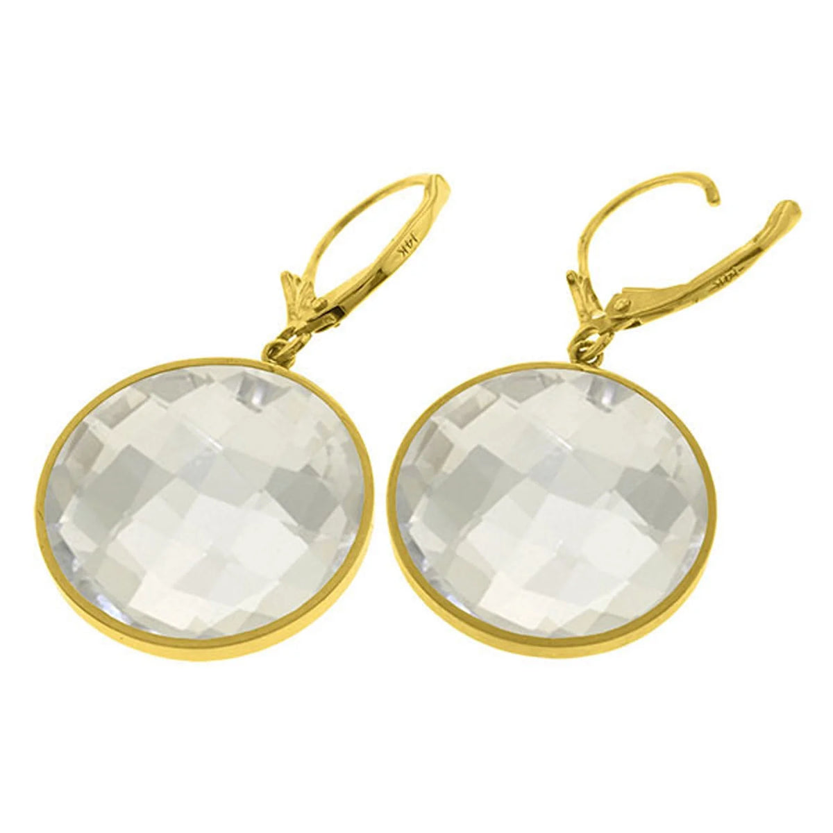 14K Yellow Gold Leverback Earrings with White Topaz I69180