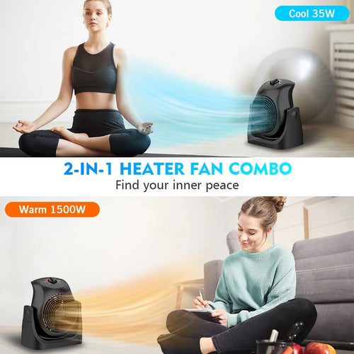 2 in 1 Personal Electric Table Fan and Heater Combo Black N764