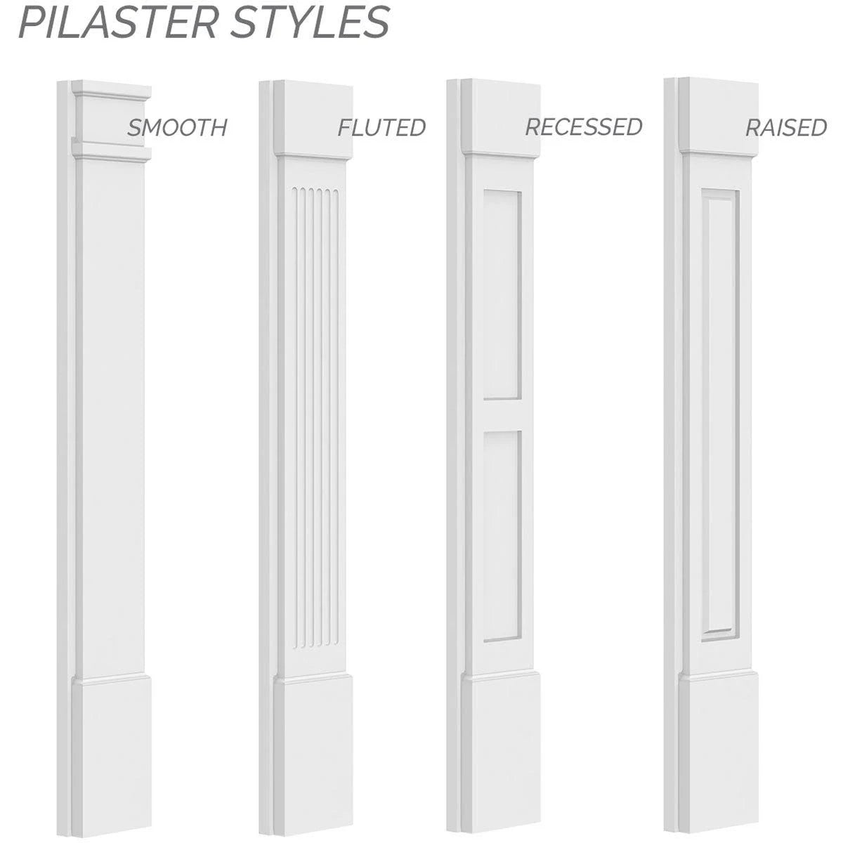 8x22W x 108x22H x 2x22P Flat Panel PVC Pilaster with Decorative Capital & Base (Pair) C6820
